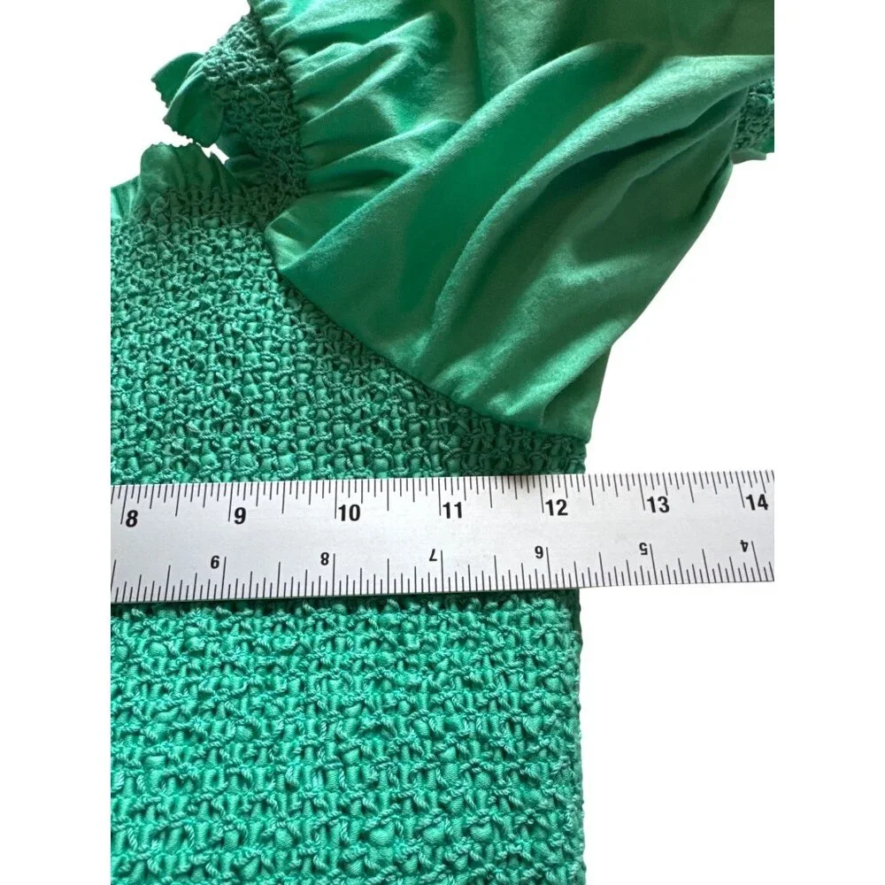Alice + Olivia Green Smocked Puff Sleeve Mini Dress Size 2 Cotton Cottage Core